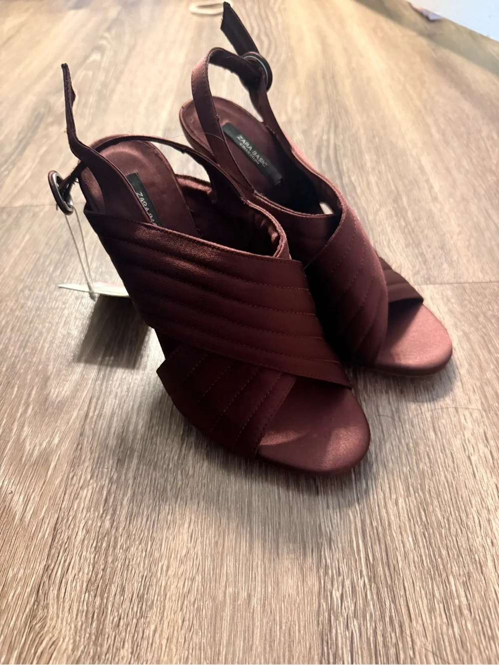 Zara Chocolate Satin Quilted Slingback Heels